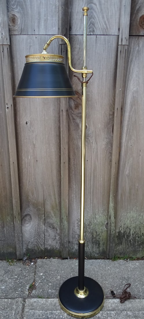 ESTATE OF DENNIS P. RODANO:  BRASS FLOOR LAMP WITH TOLE SHADE 63 3/4" X 16" (1 of 8)