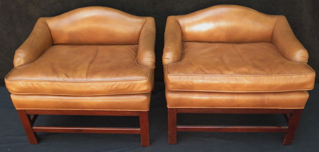 ESTATE OF DENNIS P. RODANO: PAIR OF LEATHER LOW BENCHES, 22 X 25.5 X 21.5 (1 of 13)