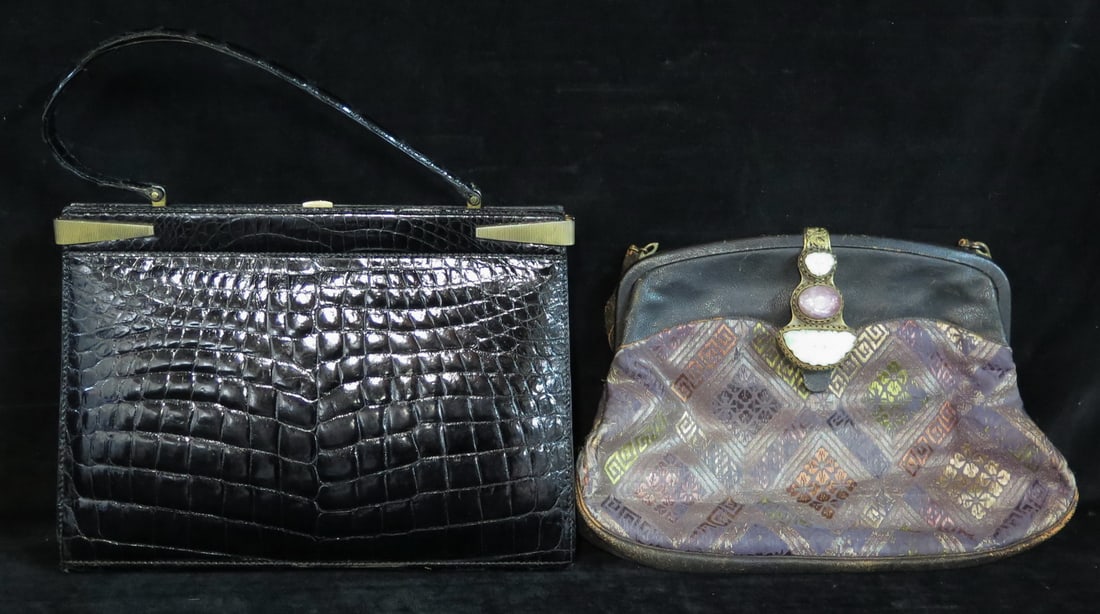 2 VINTAGE HANDBAGS: (1) ALLIGATOR SAKS FIFTH AVENUE (MADE IN FRANCE) (2) AN ART DECO BEJEWELED (1 of 15)