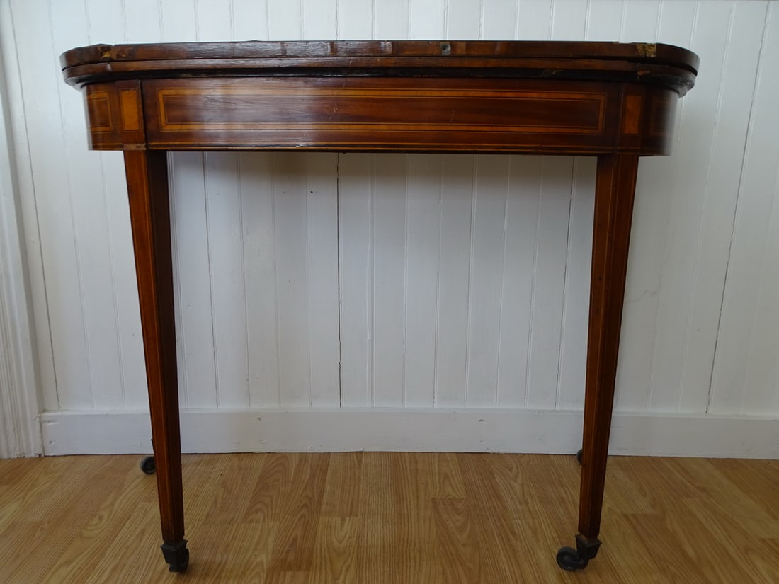 18TH CENTURY ENGLISH INLAID MAHOGANY FOLDOVER GAME TABLE 28" X 35 1/2" X 17 1/2" (1 of 18)