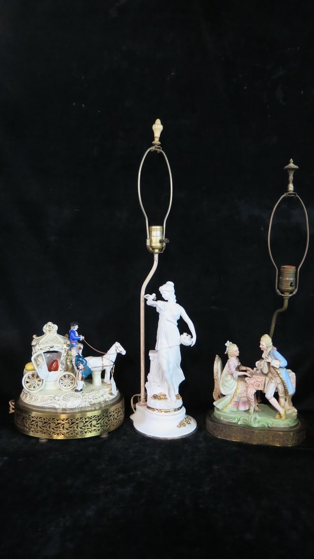 GROUP OF 3 FIGURAL PORCELAIN LAMPS INC. BISQUE TALLEST IS 29 1/2" (1 of 20)