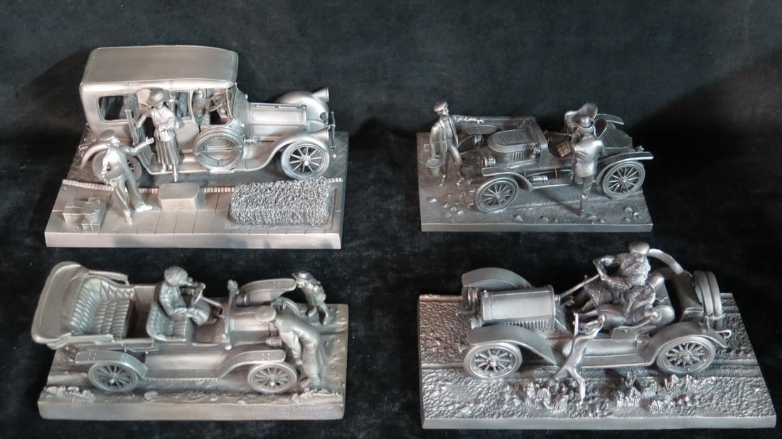4 PEWTER COLLECTIBLE CAR GROUPS 4" X 7 1/2" X 4 3/4": 4 PEWTER COLLECTIBLE CAR GROUPS 4" X 7 1/2" X 4 3/4"