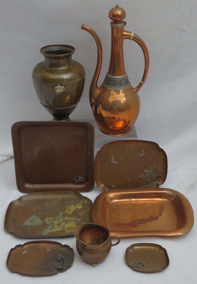 MIXED LOT OF GORHAM COPPER, SOME WITH SILVER OVERLAY, INC.. URN AND TURKISH COFFEEPOT 14 X 8 X 6 (1 of 20)