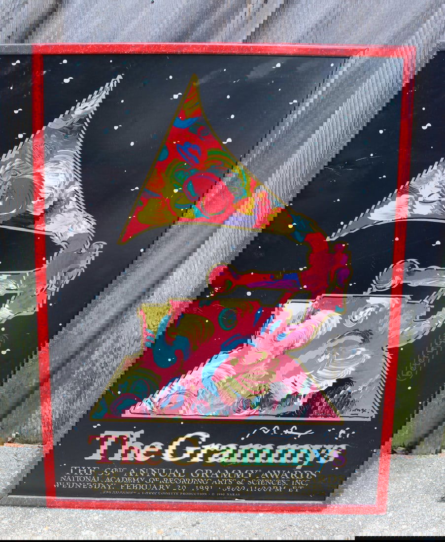 PETER MAX, 1991 GRAMMYS POSTER, SIGNED IN MARKER, OVERALL: 26" X 20" LOSSES NOTED (1 of 8)