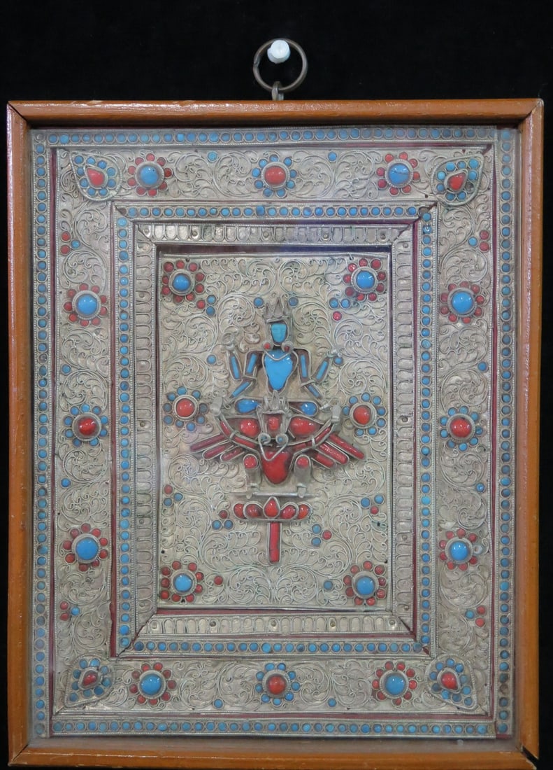 LIVING ESTATE OF JOSEPH RODANO: 19C NEPALESE DEVOTIONAL SHRINE W CORAL, TURQUOISE, 10.75 X 8.5 (1 of 13)