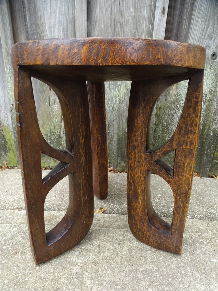 SUBSTANTIAL CARVED WOOD TRIBAL STOOL 20" X 17 1/2" X 16": SUBSTANTIAL CARVED WOOD TRIBAL STOOL 20" X 17 1/2" X 16"