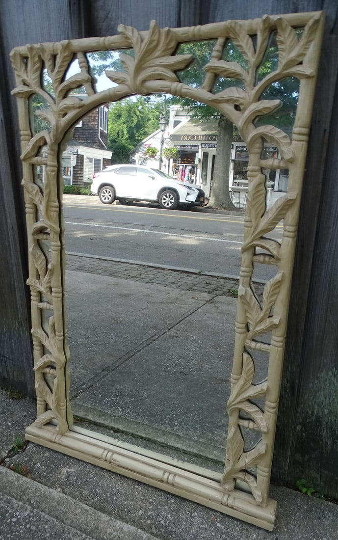 PAINT DECORATED BAMBOO MOTIF CARVED WOOD ITALIAN MIRROR FOR B. ALTMAN & CO. 46" X 29 1/2" (1 of 12)