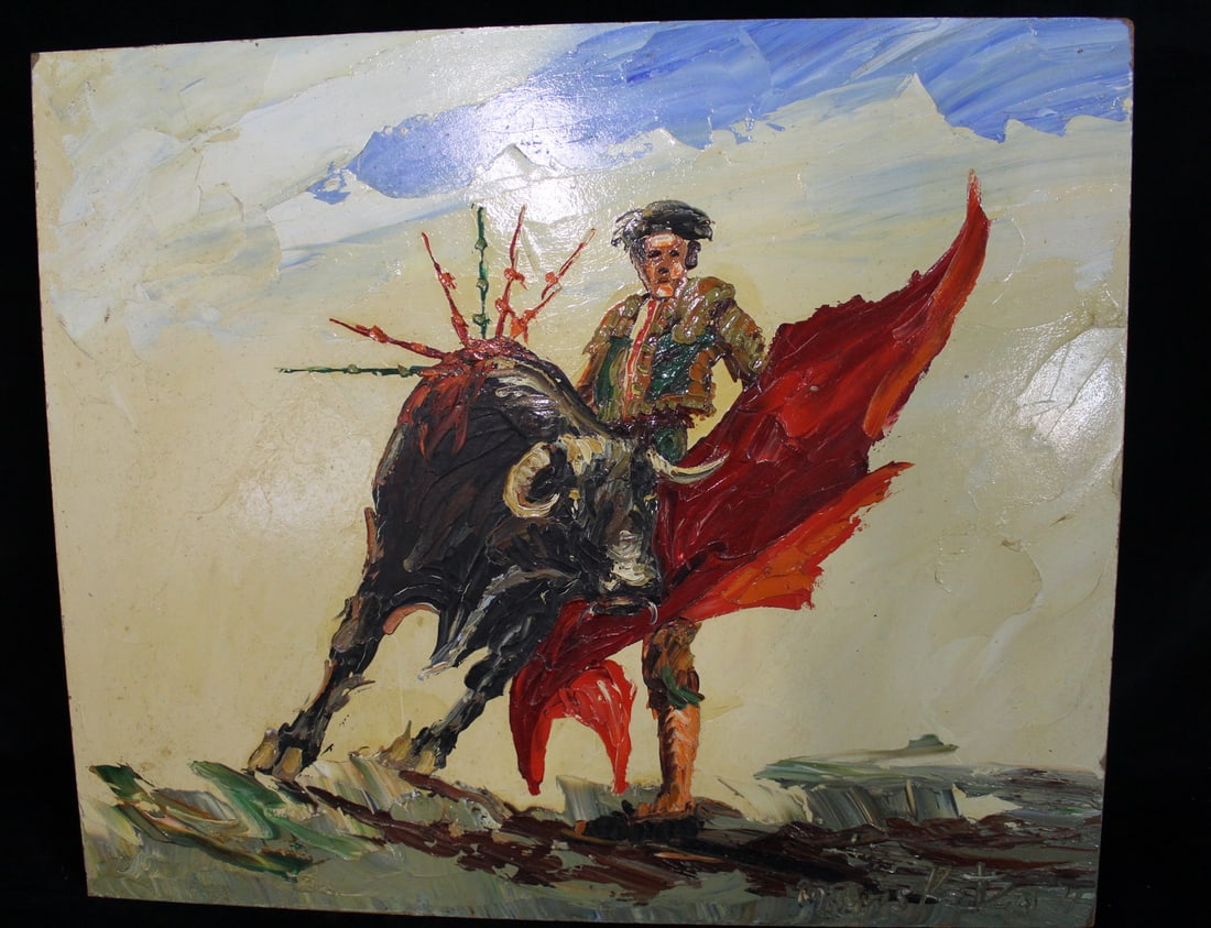 MORRIS KATZ (AMERICAN 1932-2010) OIL ON BOARD, BULL FIGHTER 20 1/4" X 24": MORRIS KATZ (AMERICAN 1932-2010) OIL ON BOARD, BULL FIGHTER 20 1/4" X 24"