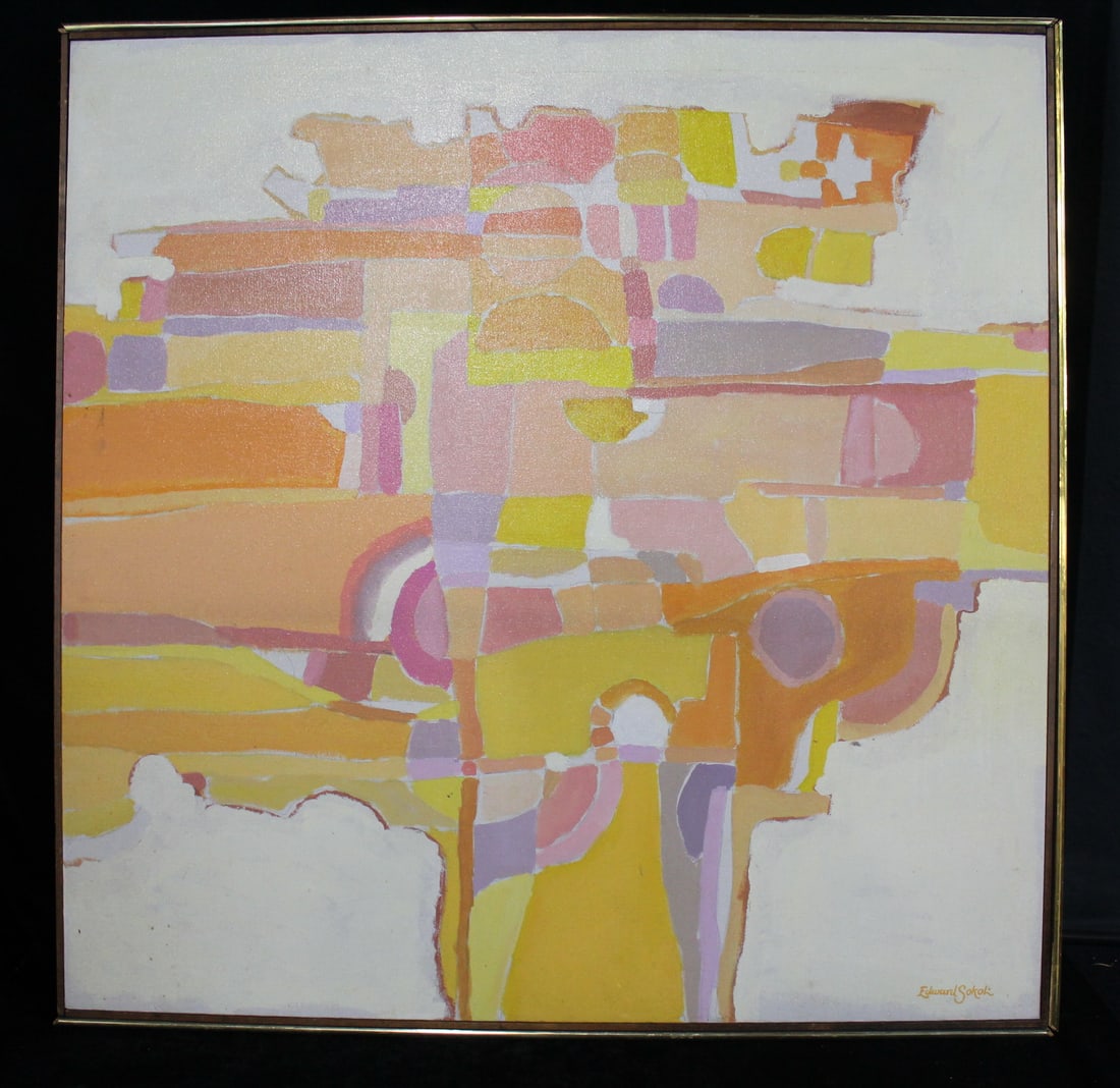 EDWARD SOKOL (AMERICAN, BORN 1945) ACRYLIC ON CANVAS ABSTRACT, "INTEGRAL 2185" 37" X 37" OVERALL (1 of 10)