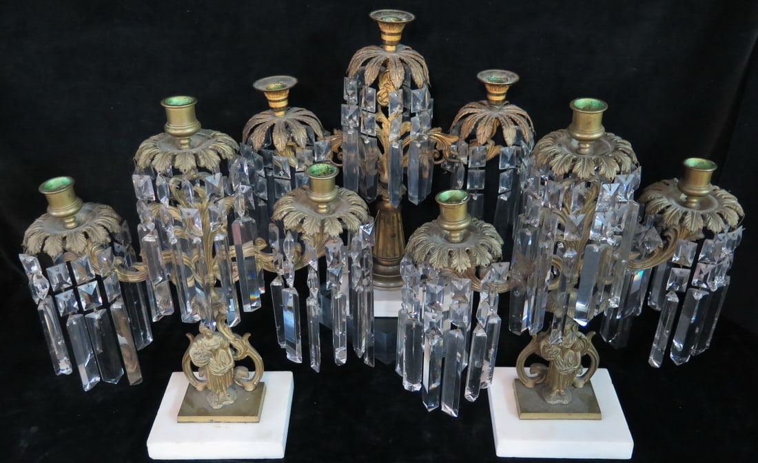 3 PIECE AMERICAN GIRANDOLE CRYSTAL & MARBLE SET 15 X 13 X 4.5 (1 of 19)