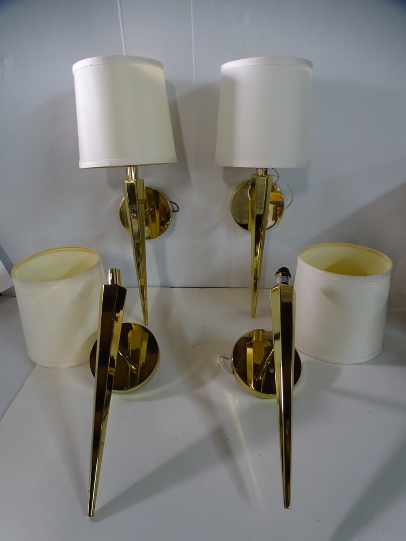 GROUP OF FOUR BOYD LIGHTING CO. "PACIFIC HEIGHTS" POLISHED BRASS SCONCES, 19"H W/SHADE, 14" H SCONCE (1 of 10)
