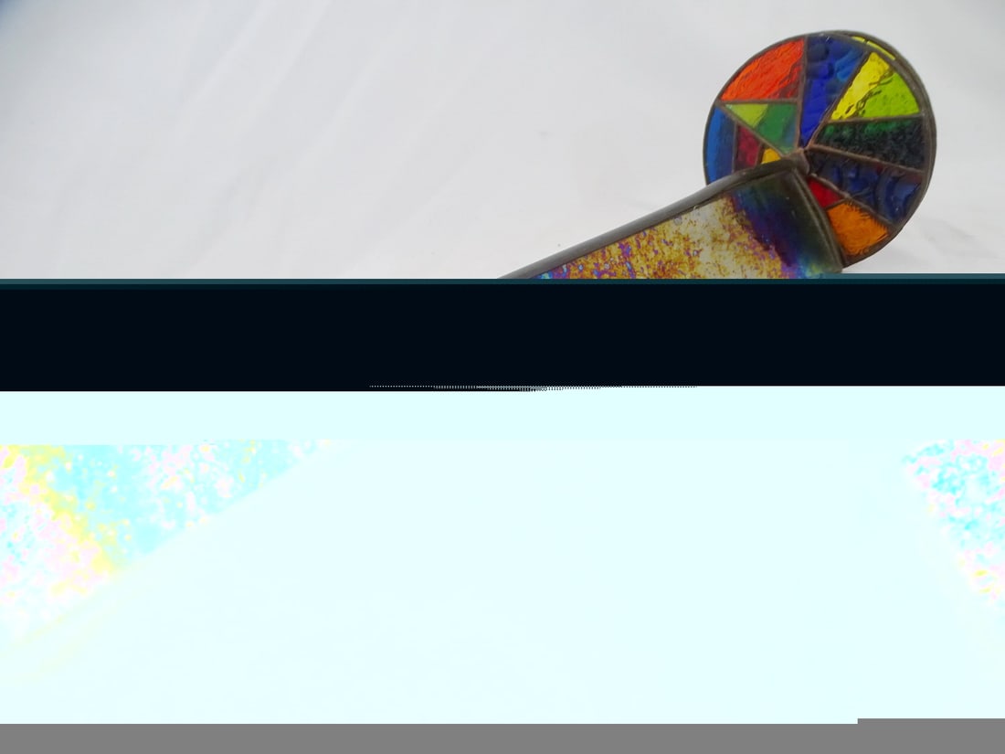 STAINED GLASS KALIEDESCOPE, SIGNED R&S MOREHEAD, JUNE 1983, #98, CRACKS ON ONE SIDE, 4.5 X 4.5 X (1 of 10)