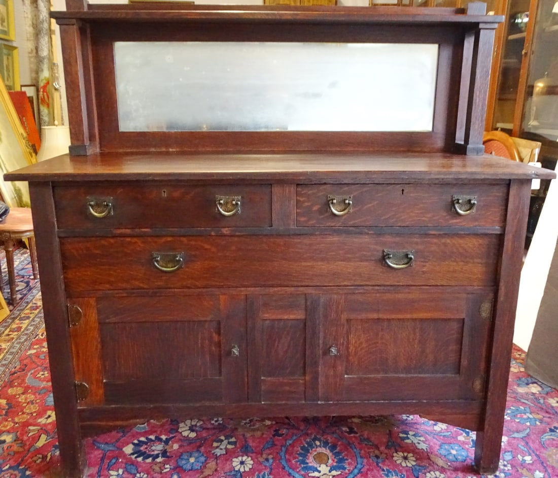 STICKLEY BROTHERS MISSION SERVER W/ MIRRORED BACKSPLASH, 54.75 X 54 X 22.25 (1 of 20)