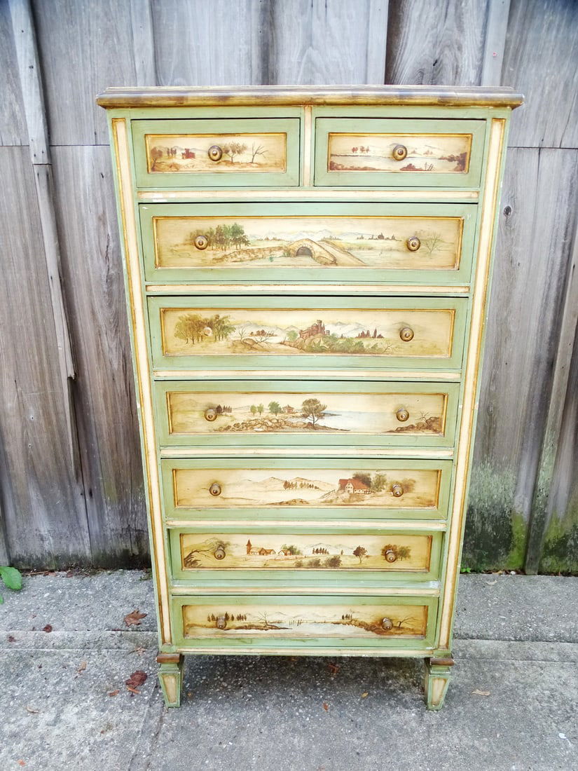 VINTAGE HAND PAINTED 8 DRAWER CHEST 53" X 28" X 15 3/4" (1 of 18)