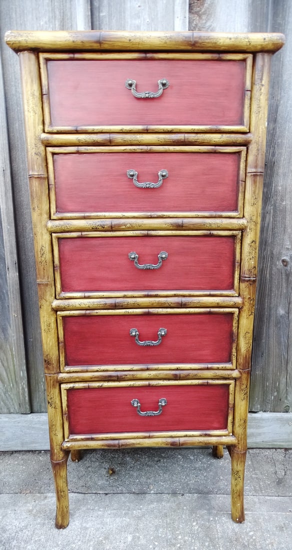 BAMBOO MOTIF 5 DRAWER CHEST 52" X 24"X 4": BAMBOO MOTIF 5 DRAWER CHEST 52" X 24"X 13"