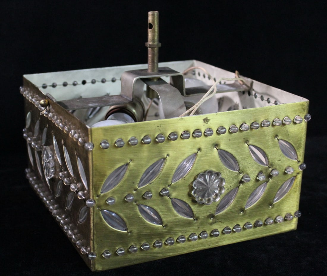 BRASS AND CRYSTAL CEILING MOUNT FIXTURE WITH ROSETTES AND LEAVES, 8 X 8 X 8 (1 of 9)