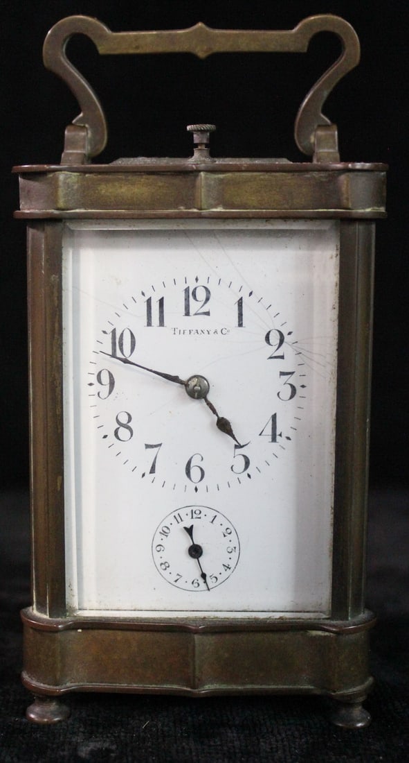 TIFFANY AND CO. BRONZE SKELETON CASE CLOCK, SOME CRAZING ON FACE, MISSING KEY, 6.5 X 3 X 3 (1 of 8)