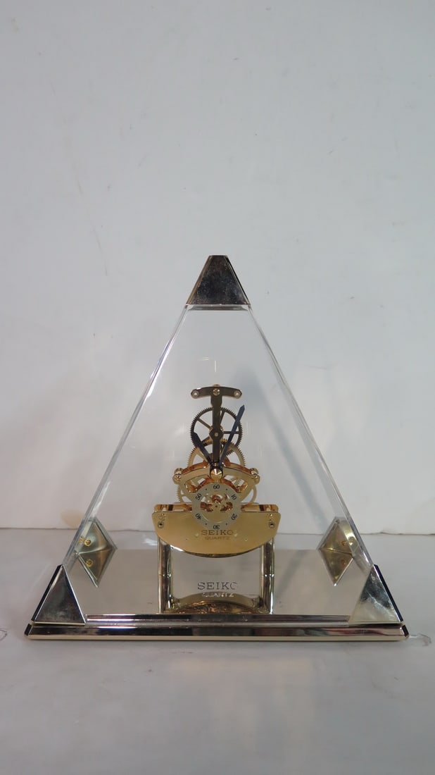 SEIKO SKELETON CLOCK WITH PRYAMID CASE, 9 X 8 X 5 (1 of 11)