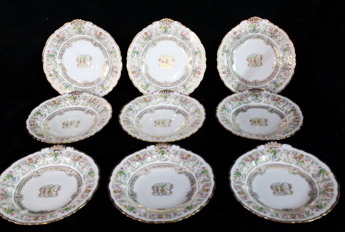 VINTAGE LIMOGES (EARLY 20TH CENTURY) FRANCE CUSTARD BOWLS, 9 PIECES, SOME GILT LOSSES 1 1/2" X 9" (1 of 8)