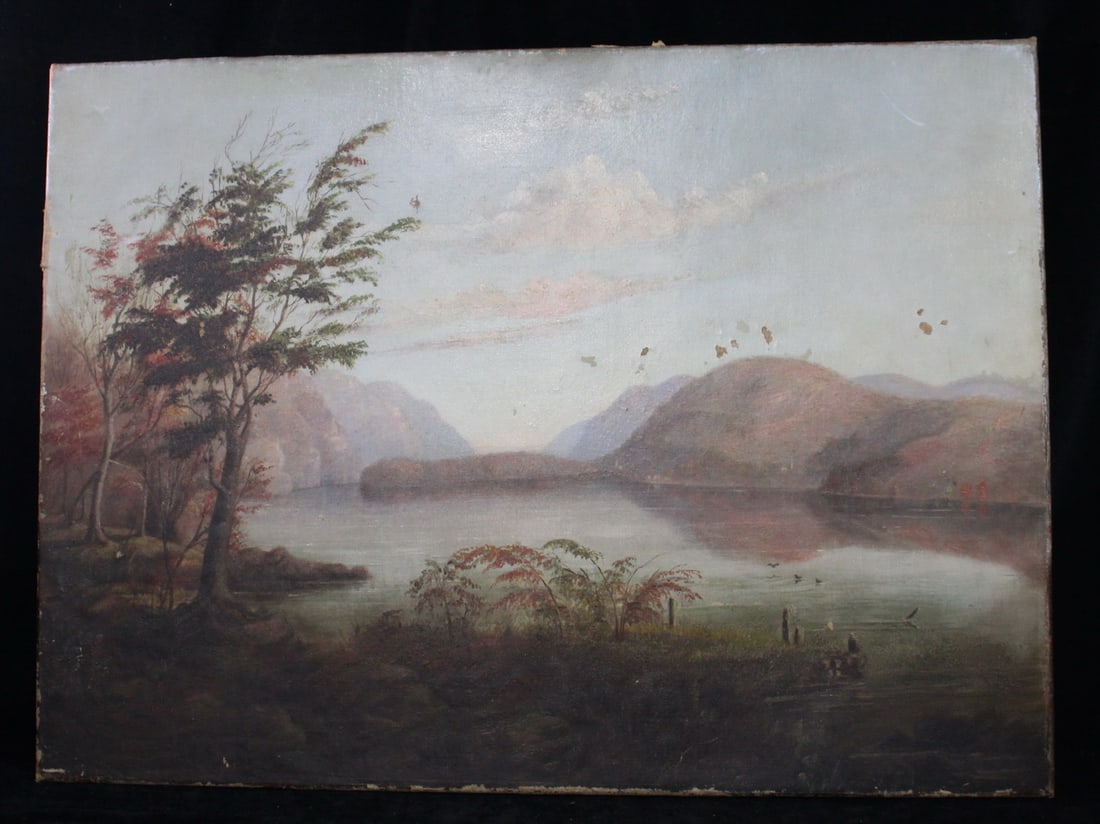 ATTRIB. JOHN WILLIAM CASILEAR (AMERICAN, 1811-1893), LANDSCAPE W/LAKE & MOUNTAINS, OIL ON CANVAS, (1 of 11)