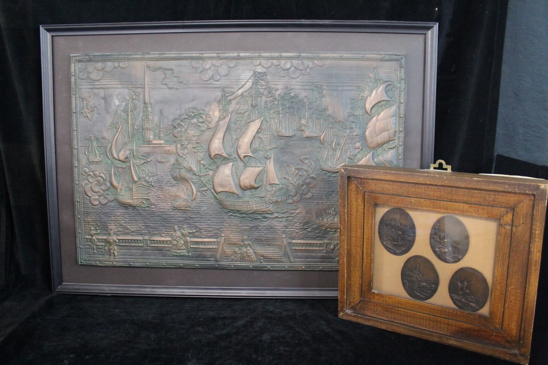 LARGE COPPER NAUTICAL MOTIF PLAQUE AND GROUPING OF FOUR SMALL ARCHITECTURAL PLAQUES, 26 X 36.5 (1 of 13)