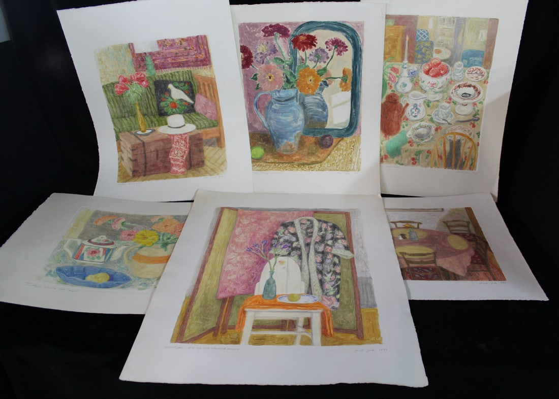 6 MONOTYPES, JANET YAKE (AMERICAN 1925-2018), TABLETOP SCENES, DATED 1985-1993, LARGEST IS 21 1/2" X (1 of 14)