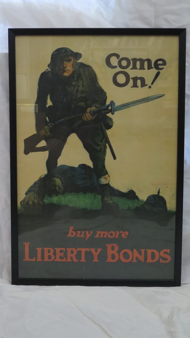 FRAMED WALTER WHITEHEAD "COME ON!" WW1 LIBERTY BOND POSTER  31" X 21" OVERALL (1 of 5)