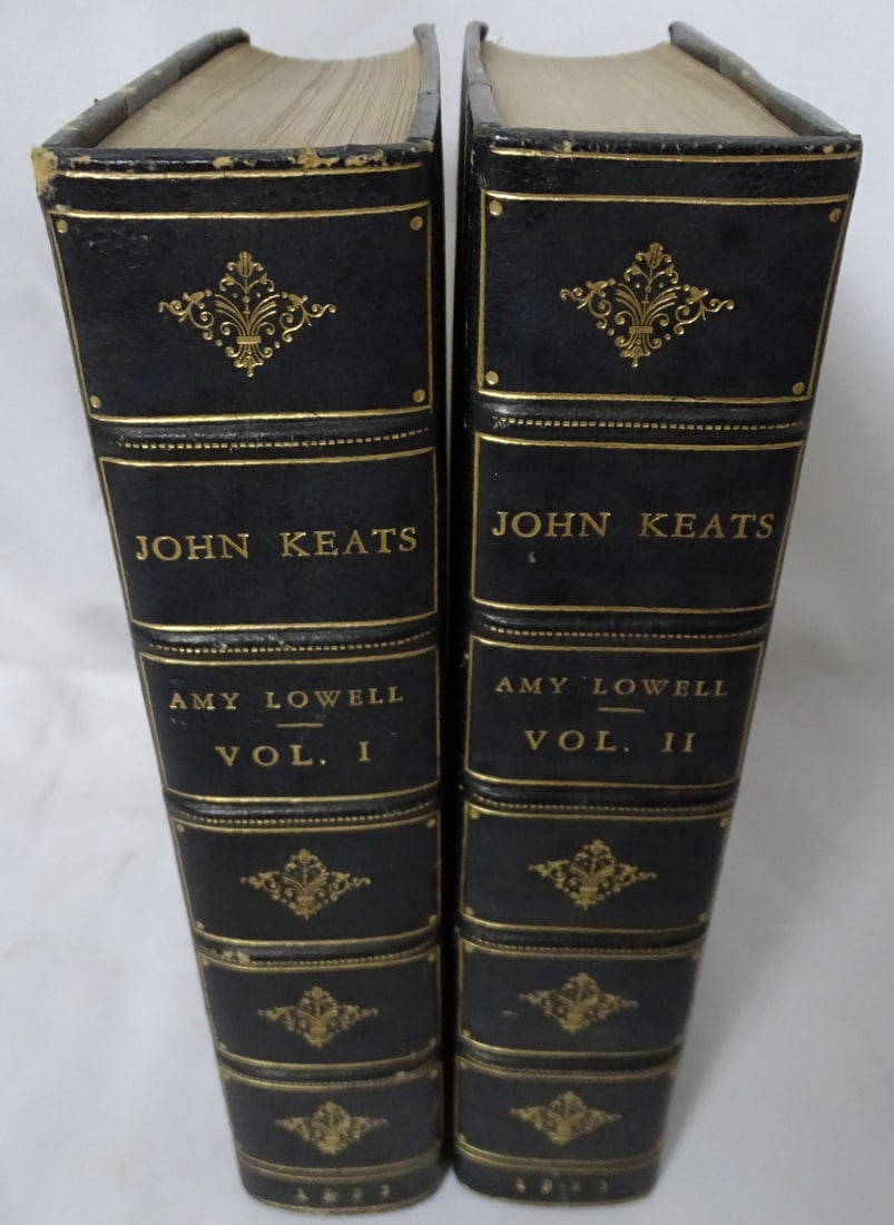 JOHN KEATS 1ST EDITION TWO VOLUME SET BY AMY LOWELL C. 1925, 9.25" X 6.25" X 2" (1 of 12)