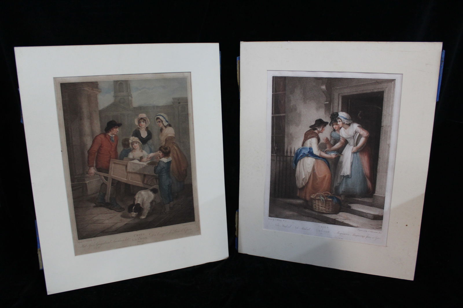 "CRIES OF LONDON" ENGRAVINGS PLATES 5 + 12 BY FRANCIS WHEATLEY (ENGLISH, LATE 1700'S) 21 3/4" X 17: "CRIES OF LONDON" ENGRAVINGS PLATES 5 + 12 BY FRANCIS WHEATLEY (ENGLISH, LATE 1700'S) 21 3/4" X 17 1/2" OVERALL