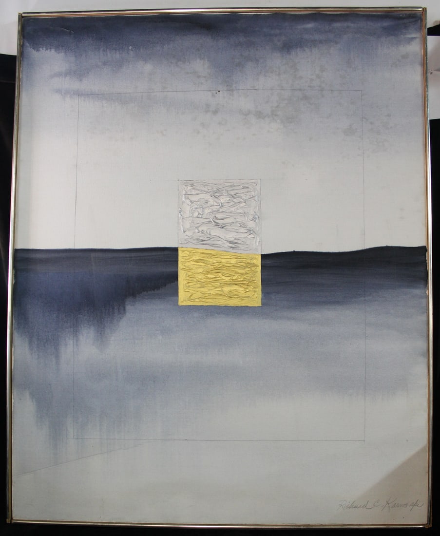 RICHARD C. KARWOSKI (NYC 1938-1993), , OIL ON CANVAS, "UNTITLED" GEOMETRIC ABSTRACT WITH GREY AND (1 of 13)