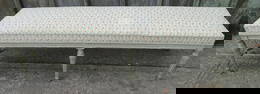 LOUIS XVI STYLE PAINT DECORATED UPHOLSTERED BENCH, 17.5" X 61.5" X 15.75"