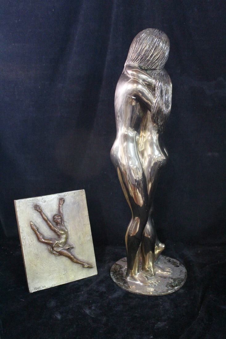 PRINCE MONYO MIHAILESCU-NASTUREL (B. 1926) BRONZE SCULPTURE & BRONZE BALLERINA PLAQUE 27" X 8" X 8" (1 of 11)