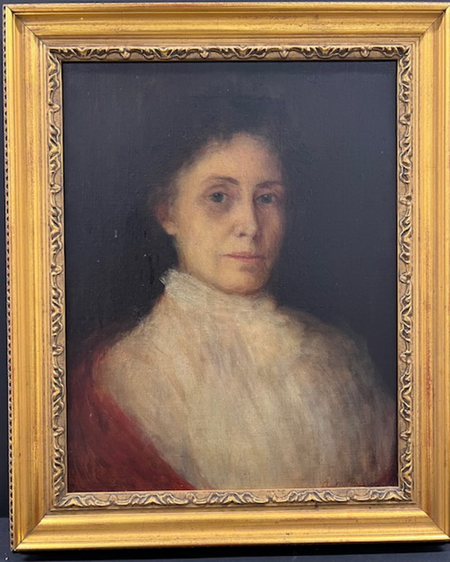 LATE 19TH CENTURY OIL ON BOARD, PORTRAIT OF A BLUE EYED WOMAN BY ARTIST ALICE M. PRESTON, OVERALL- (1 of 10)