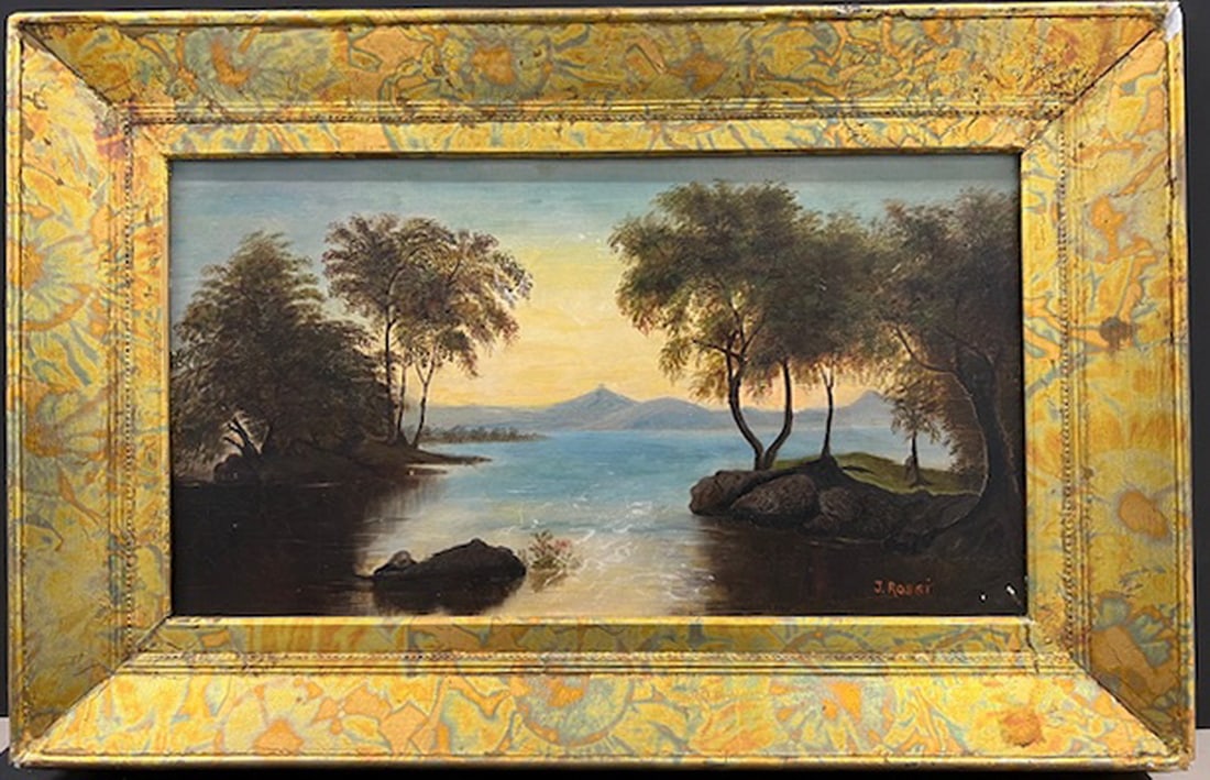 ANTIQUE 19TH CENTURY OIL ON CANVAS HUDSON RIVER SCHOOL SEASCAPE SIGNED LR J ROSSI, OVERALL- 16" X (1 of 14)