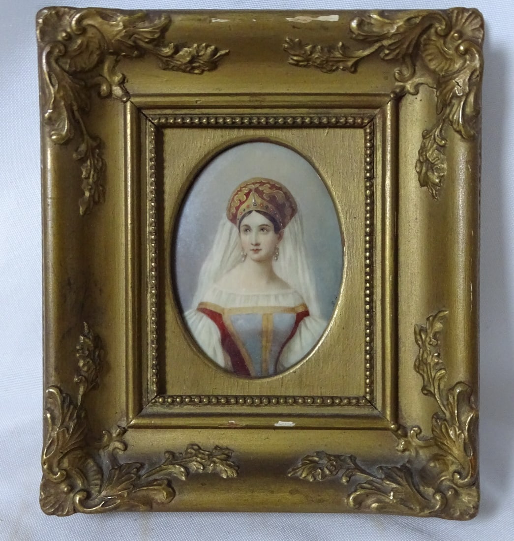 NINETEENTH CENTURY MINIATURE FEMALE PORTRAIT, OVERALL- 7" X 6", IMAGE- 3.25" X 2.25" (1 of 13)
