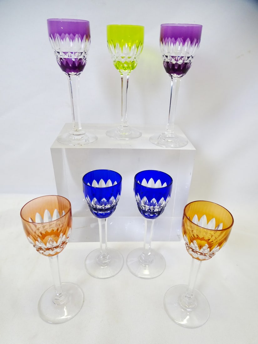 SEVEN BACCARAT COLOR TO CLEAR CRYSTAL CORDIALS, 5.25" H (1 of 9)
