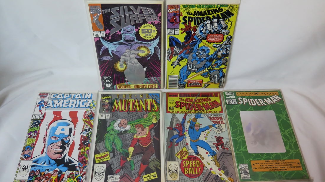 LOT OF 6 VINTAGE MARVEL COMIC BOOKS INCLUDING RARE, CAPTAIN AMERICA #323, THE SILVER SURFER, THE NEW (1 of 14)