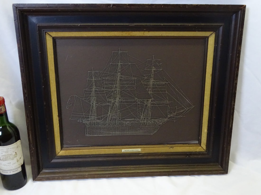 FRANKLIN MINT 1976 ART DECO STYLE STERLING SILVER WIRE CLIPPER SHIP "LA BELLE POULE", OVERALL- 21.5" (1 of 13)