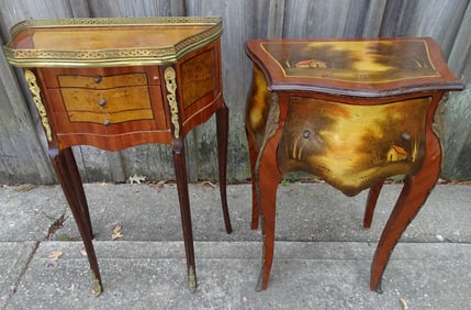 TWO LOUIS XV STYLE BRONZE MOUNTED COMMODES, ONE PAINT DECORATED, AND ONE GALLERIED