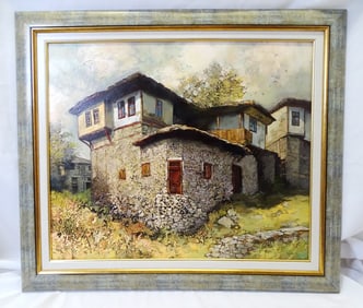 SIGNED BULGARIAN ACRYLIC ON CANVAS "RENAISSANCE LANDSCAPE"