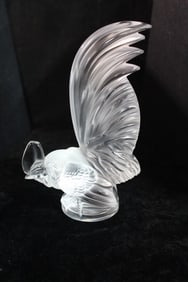 CURATED COLLECTION OF JOSEPH RODANO: LALIQUE CRYSTAL COQ NAIN ROOSTER FIGURE, CAR MASCOT