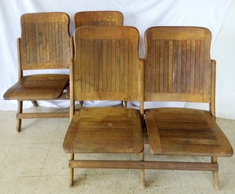 PAIR OF DOUBLE SEAT CHURCH / TOWN HALL / FOLDING BENCHES (POSSIBLY HAYWOOD WAKEFIELD)