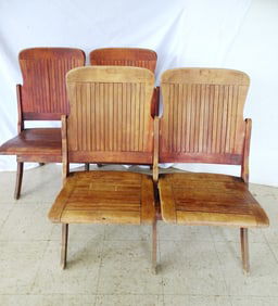 PAIR OF DOUBLE SEAT CHURCH / TOWN HALL / FOLDING BENCHES (POSSIBLY HAYWOOD WAKEFIELD)