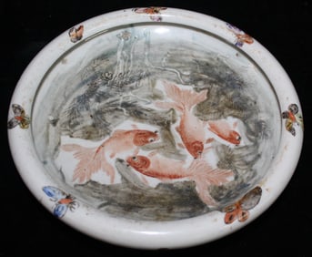 CURATED COLLECTION OF JOSEPH RODANO: 20TH CENTURY CERAMIC CHINESE BOWL WITH KOI AND BUTTERFLIES
