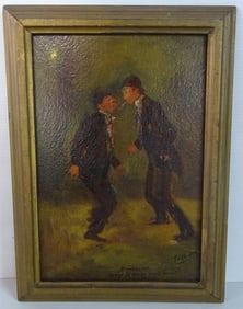 ESTATE OF DENNIS P. RODANO SR.: SIGNED OIL ON BOARD "TRYING TO MAKE ENDS MEET"