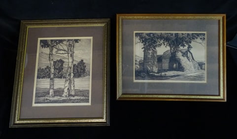 ESTATE OF DENNIS P. RODANO SR.: LUIGI LUCIONI PENCIL SIGNED ETCHINGS INC."BIRCH TREES & HAY BARN"