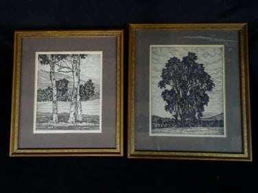 ESTATE OF DENNIS P. RODANO SR.: LUIGI LUCIONI PENCIL SIGNED ETCHINGS INC. "BIRCH TREES AND BARNS"