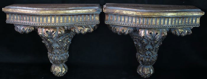 PAIR OF COMPOSITE GILDED WALL BRACKETS
