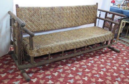 OLD HICKORY? WOVEN RATTAN AND BRANCH VINTAGE GLIDER SEAT 37 X 84 X 37