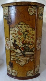LATE 18C DUTCH BOWFRONT PINE HANGING CORNER CABINET WITH BIRD AND FLOWER MOTIF